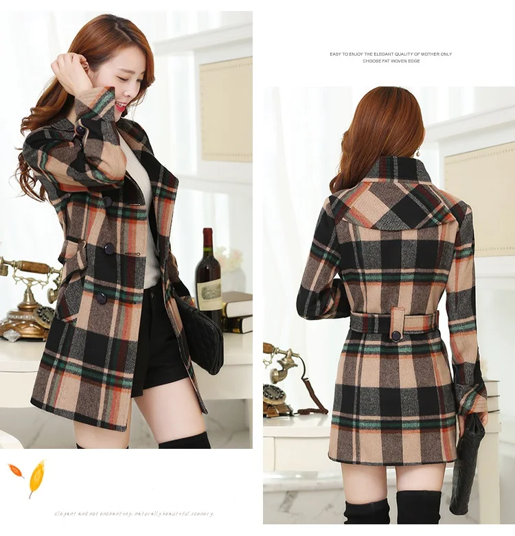 Elegant women clothing coat cashemire coat womens Imitation cashemire checkered jacket Korean Female autumn outerwear thick 4034