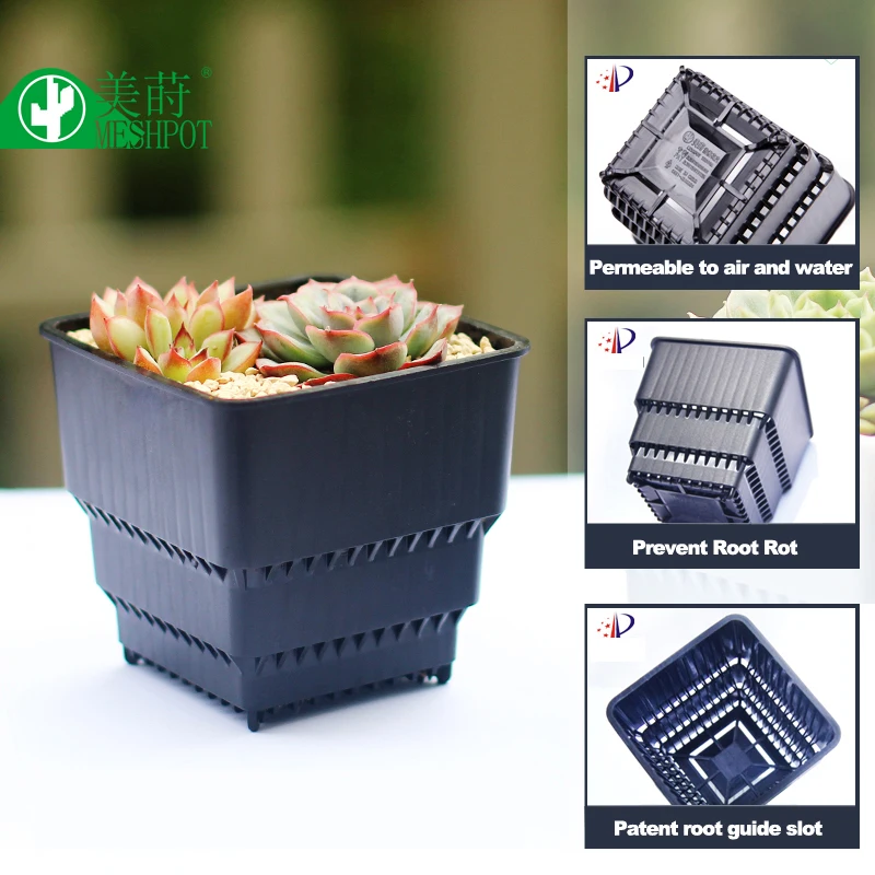 Meshpot 16-Pack Succulents Pots Plastic Flower Pot Plants Container Seedlings Nursery Supplies Home Decoration (Inner Dia. 6CM)