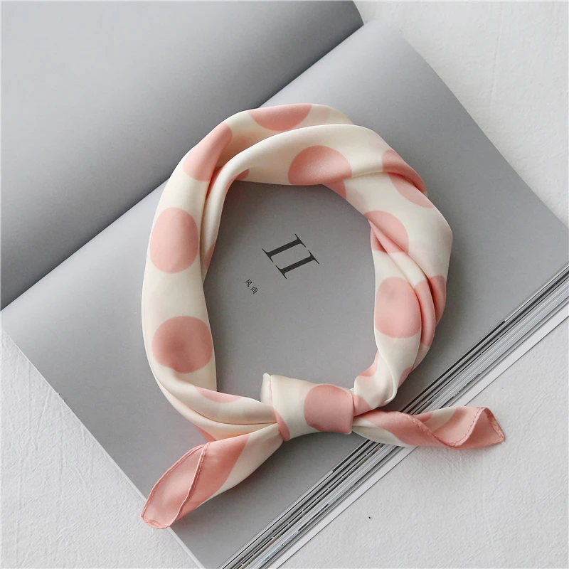 Classic TOP Women Silk Scarf Small 60CM Square Satin Women Neckerchiefs Dots With Anima Clean Printing Kerchief Hair Bag Scarfs