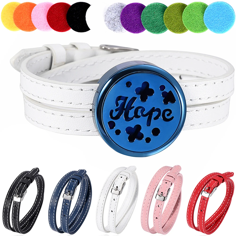 

Aromatherapy/ Essential Oil Diffuser Locket Bracelet Leather Band With 12 Color Pads (5PCS/Set)