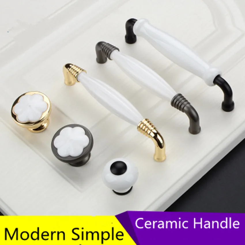 96mm 128mm modern simple gary black kitchen cabinet wardrobe door handle gold white ceramic drawer dresser cupboard knob pull 5