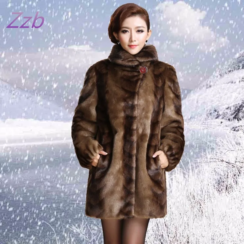 

New 2018 Europe style women's outerwear clothing Imitation mink fur top long design marten overcoat leather fur coat