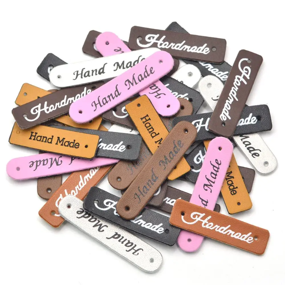 KALASO Wholesale 30pcs Handmade Labels Tags Clothes Garment PU Leather Hand Made Jeans Bags DIY Craft Sewing Supplies