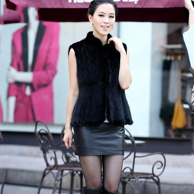 2025 New Women Natural Real Mink Fur Vest Winter Lady Mink Fur Gilet Warm Hand Knitted Genuine Real Mink Fur Sleeveless Jacket