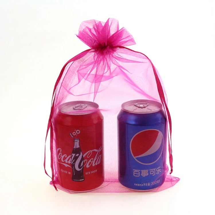 20x30cm Dark Pink  Drawable Organza Bags For Wedding Favor And Gifts Pouch Custom Logo Printed 100pcs/lot