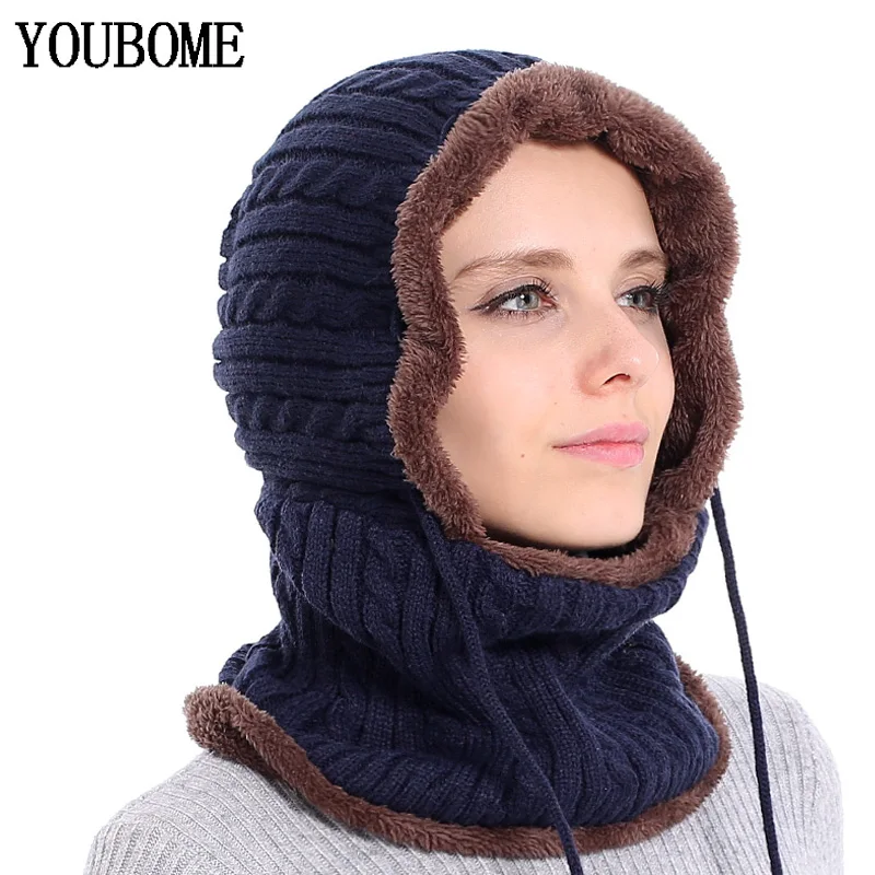 

YOUBOME New Winter Knitted Hat Scarf Women Skullies Beanies Winter Hats For Women Men Warm Mask Thick Girl Female Cap Beanie Hat