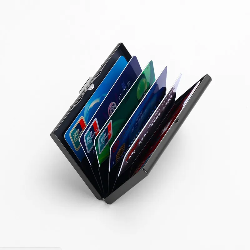 QOONG Titanium Black Waterproof Men Women Business Credit Card Holder ID Card Case Rfid Travel Metal Card Wallet Cardholder