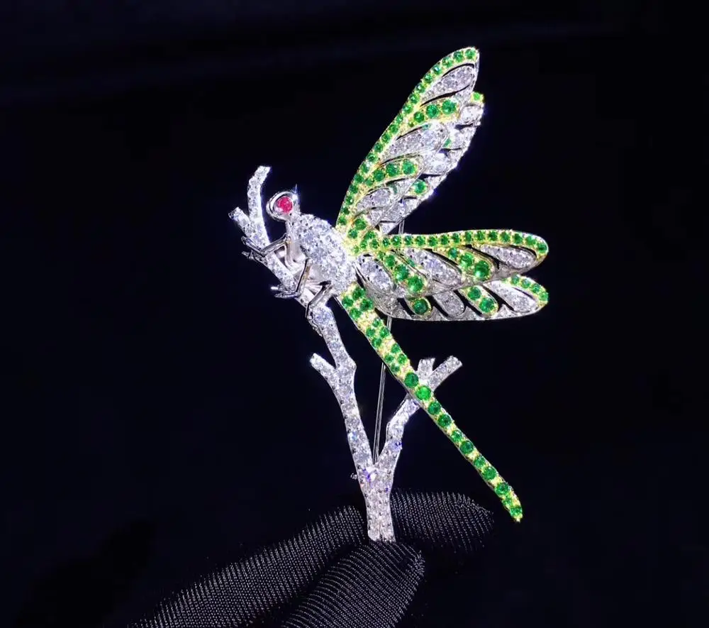 

925 sterling silver with cubic zircon dragonfly brooch pins fine women jewelry for dress coat high quality insect brooch