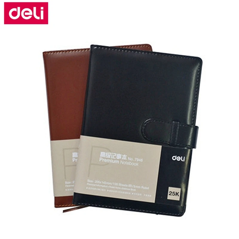 

Deli 7945/7946 Note Book PU Cover 18k(260x183mm) 25k(217x152mm) 120 Sheets Note Book Black Brown Color Random Delivery