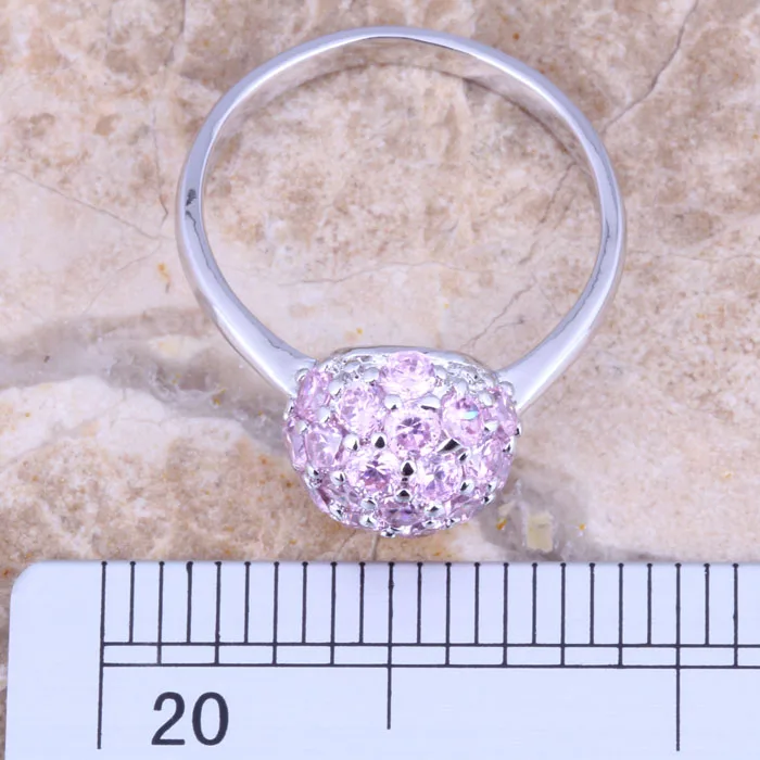 Unique Pink Cubic Zirconia Silver Plated  Ring Size 4 / 5 / 6 / 7 / 8 / 9 R1544