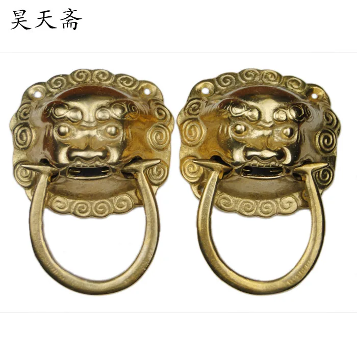 [Haotian vegetarian] Chinese antique beast head knocker large lion head copper handle copper door handle shop HTA-09