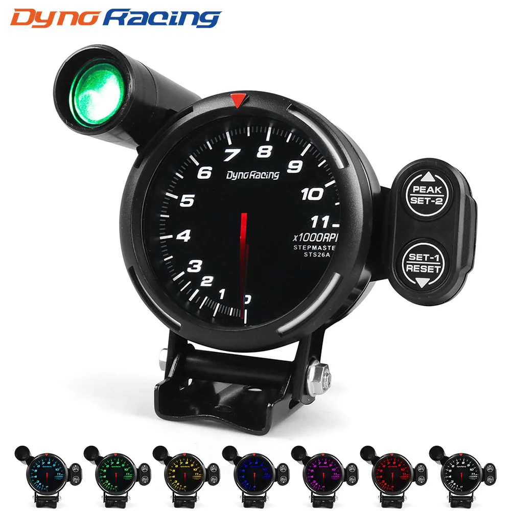 Dynoracing 80MM Tachometer RPM Gauge High Speed stepper motor 7 Colors 0-11000  RPM Meter With Shift Light and Peak warning