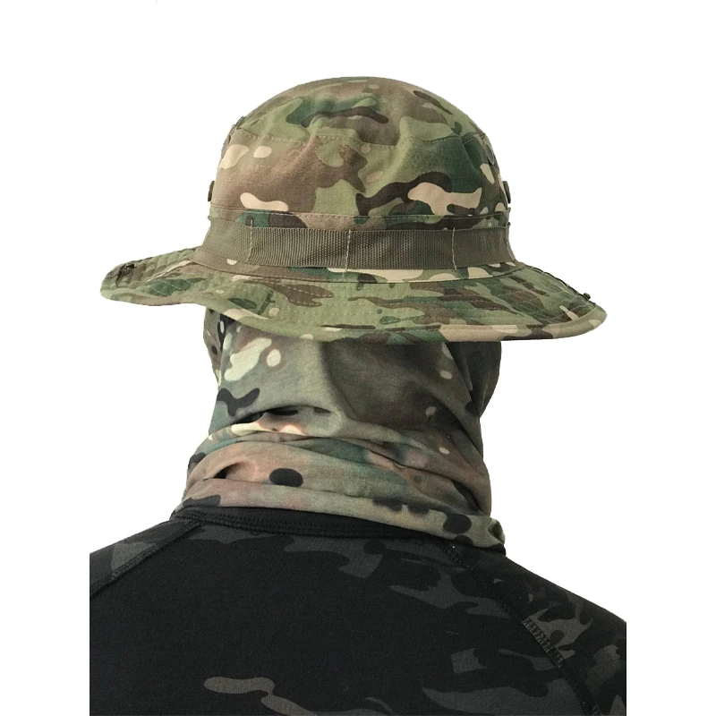 TAK YIYING Camouflage Multicam Balaclava Magic Neck Scarf Face Mask With Tactical Bonnie Hat Round-Brimmed Hat