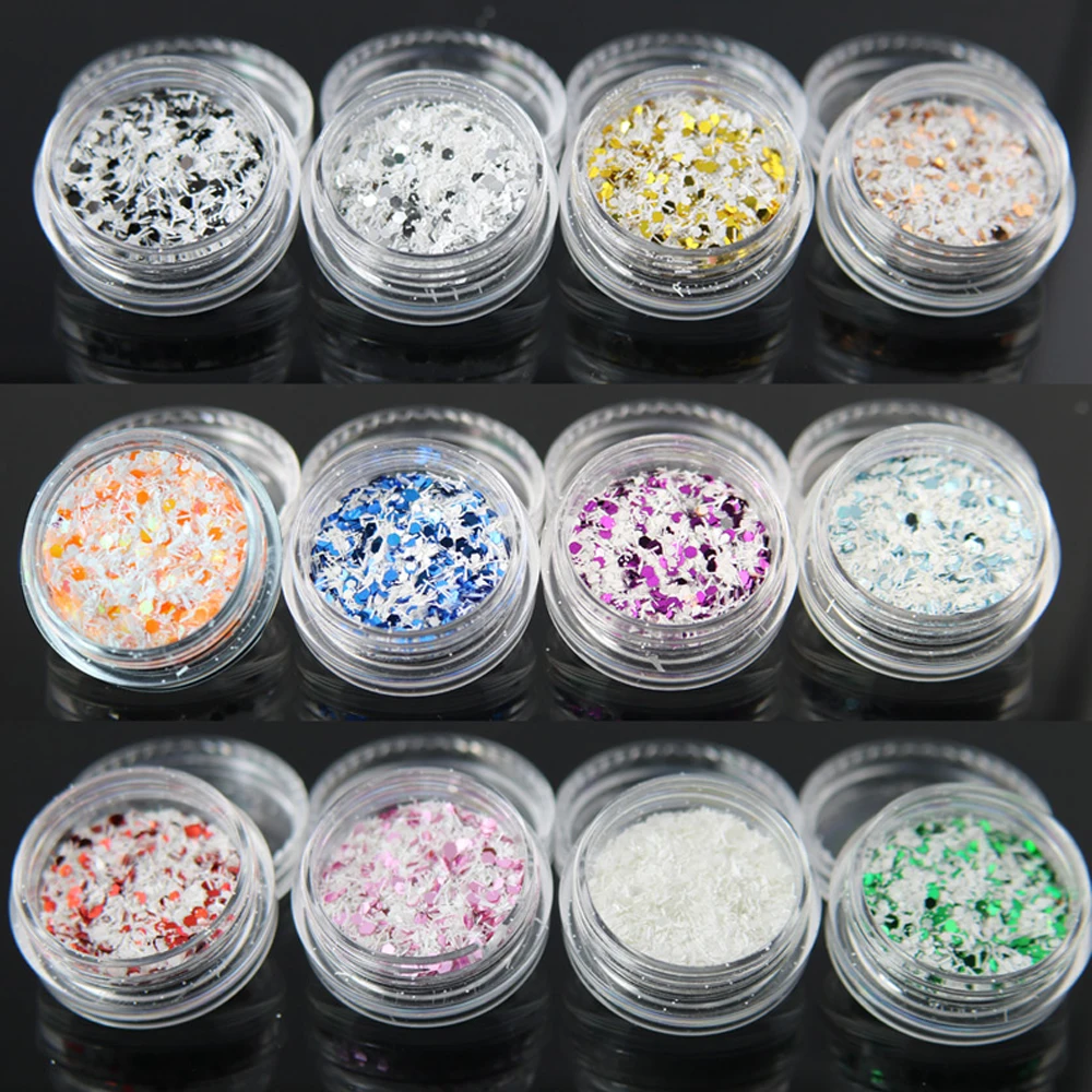 

12pcs Shiny Nail Glitter Set Powder Mix Sequin Manicure Nail Art Chrome Pigment for Nail DIY and Professional Use