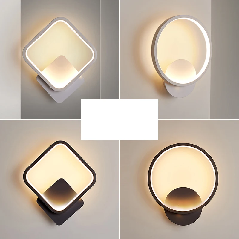 Modern Square/Round LED Wall Lamp For Bedroom Bedside Black/White Sconces AC100-265V Aisle Decoration LED Wall Lighting