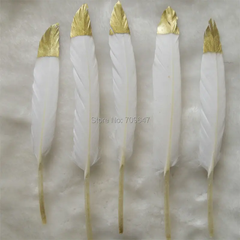 

GOLD dipped natural white feathers - metallic gold hand painted duck feathers, loose white gold / 9-14cm long,500pcs/lot