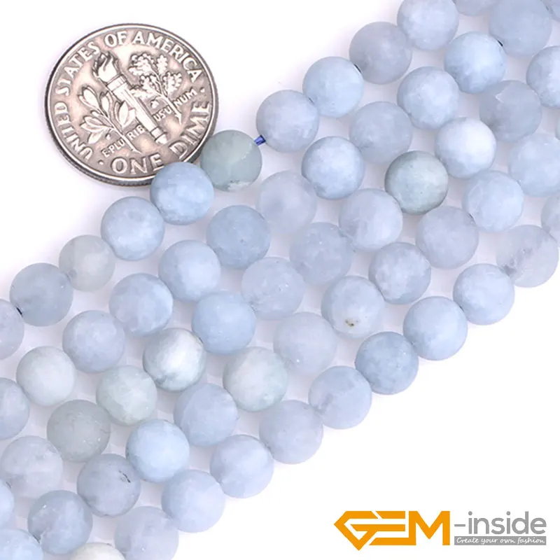 6/8/10/12mm Frosted Round Natural Blue Aquamarines Stone Semi Precious Matte Beads Loose Beads For Jewelry Making Strand 15 Inch