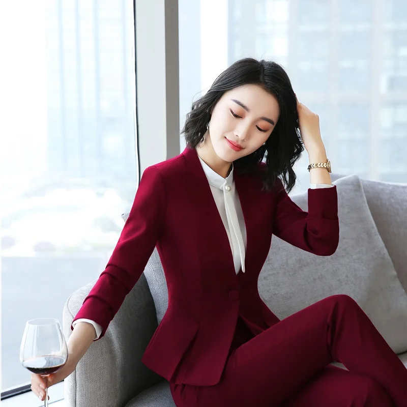 Long Sleeve Elegant Red Formal Uniforms Styles Blazers and Jackets Coat For Business Women Ladies Tops Clothes Outwear OL Blazer