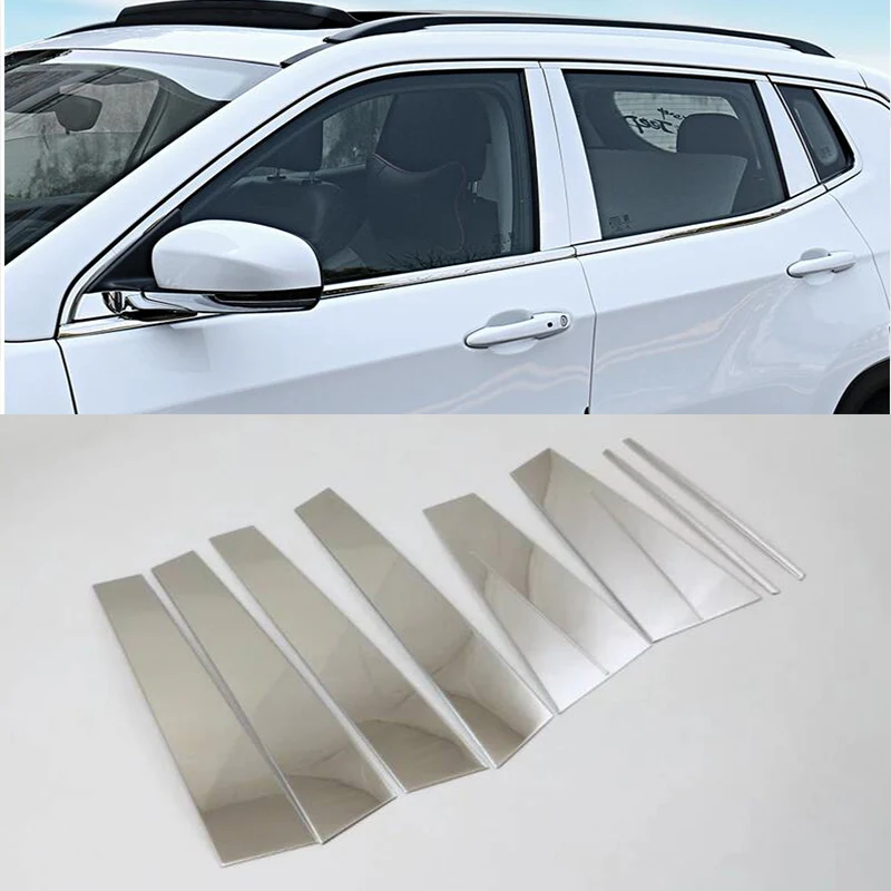 Car Styling Stainless Steel Center Pillars Window Sill Frame Cover Moldings 8Pcs For Jeep Compass Second Generation 2017 to 2020