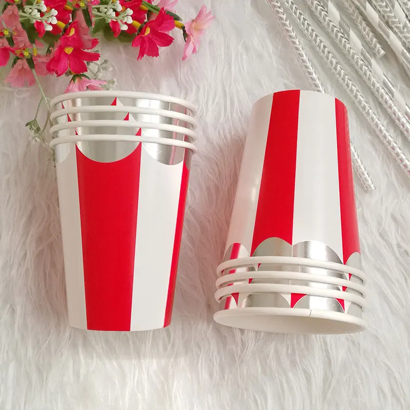 61pcs Red Striped Disposable Tableware Circus Theme Paper Plates Cups Wedding Supplies Foil Bronzing Birthday Party Decorations