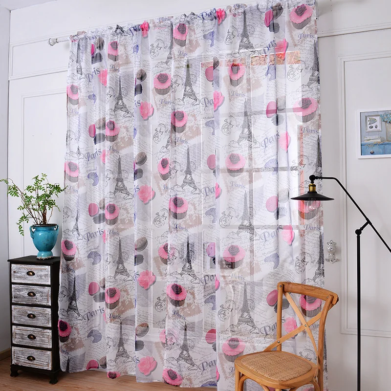 2018 sheer tulle curtains for bedroom rideaux rose cake window Curtains for Living Room kitchen curtains Kitchen tulles 1pc