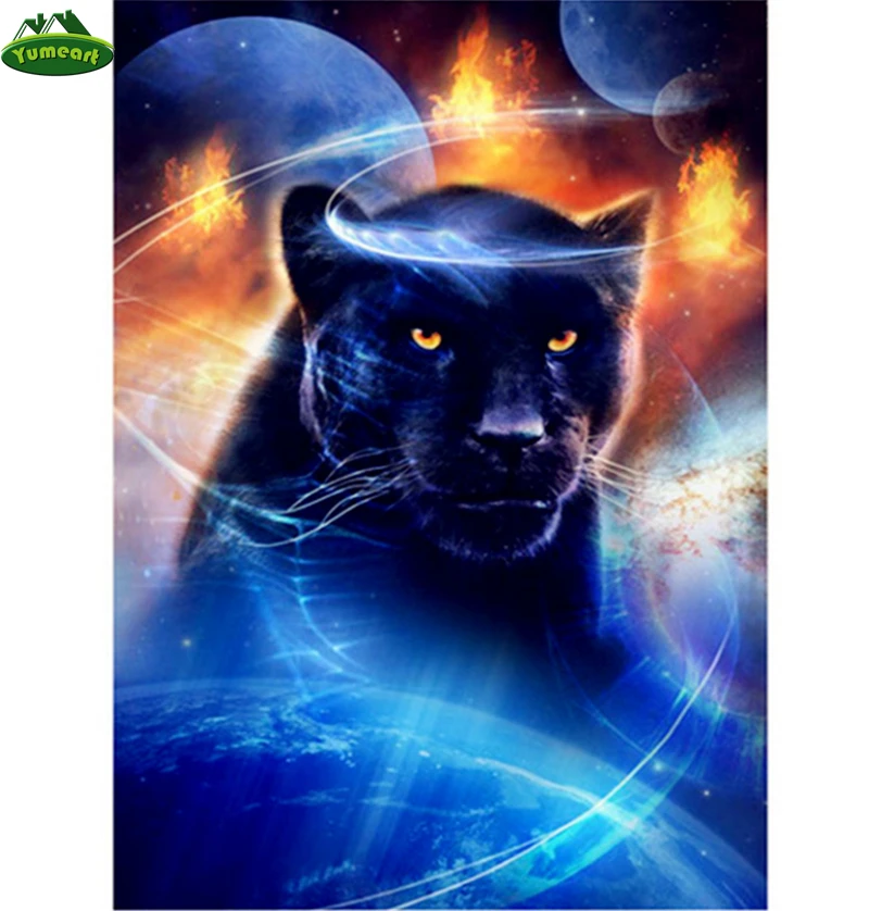 Black Leopard Diamond Embroidery DIY Needlework Panther Diamond Cross Stitch 3D 5D Rhinestones Pasted Decor Wall Paintings