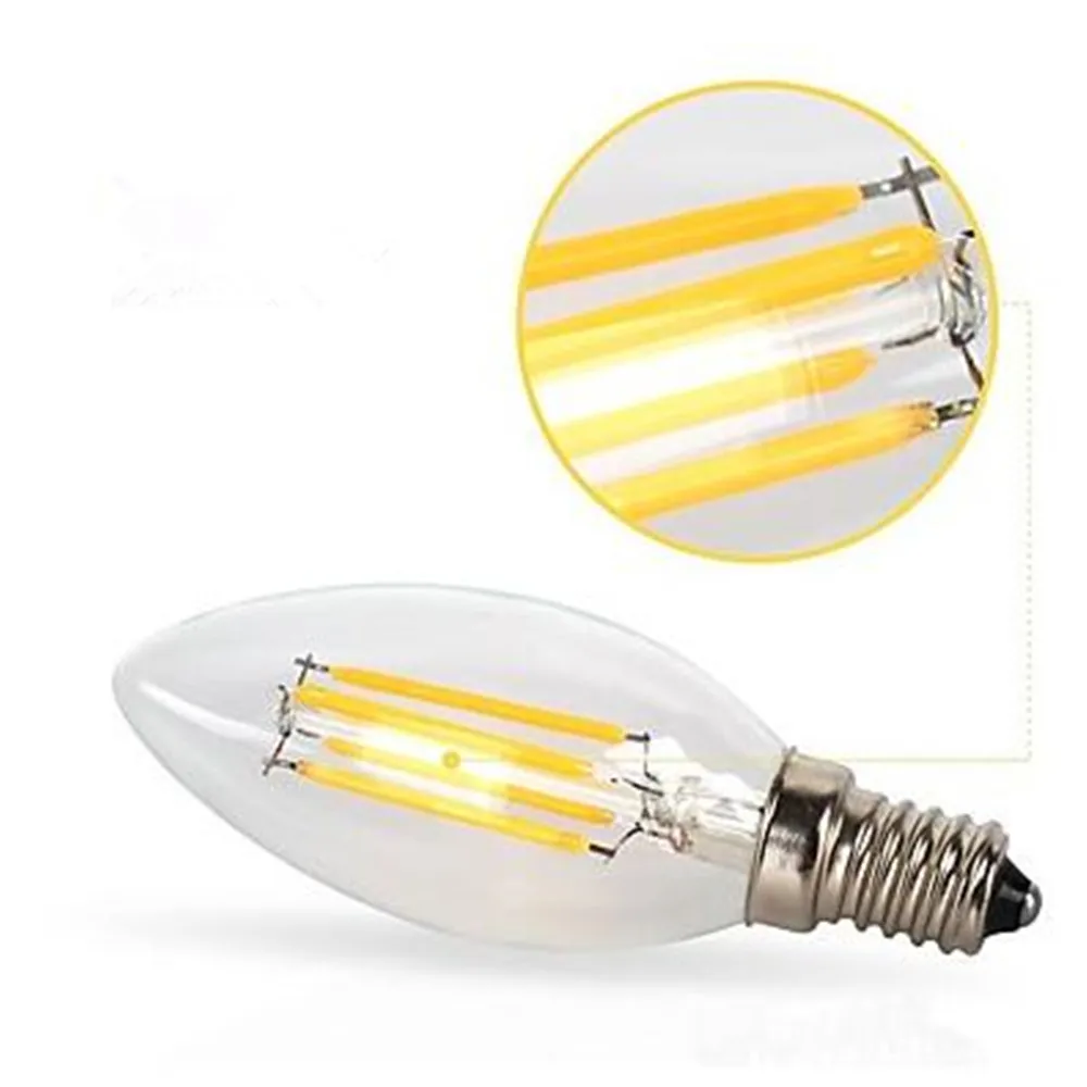 Bombilla LED E14 de 10 piezas, lámpara de araña con filamento, AC220V, C35, Edison, Retro, antiguo, Estilo Vintage, blanco frío/cálido, 2W/4W/6W