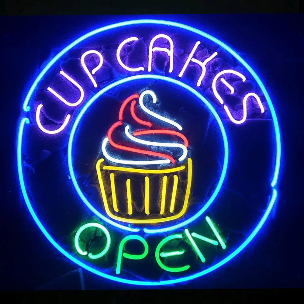 

Custom Cupcakes Open Glass Neon Light Sign Beer Bar