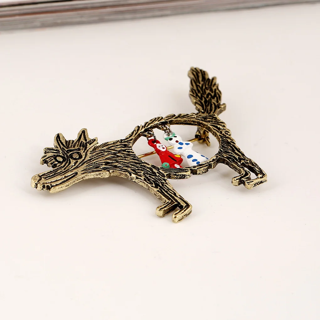 2024 Hot Vintage Wolf Brooch Jewelry Little Red Riding Hood Unique Cartoon Punk Brooches Pins For Party