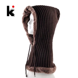 Unisex Hats Winter Windproof Balaclava Beanie Women Men Thick knitted Multi Functional Hat Scarf Fashion Warm Knit Fake Collar