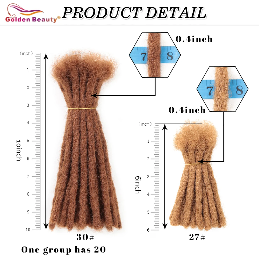 Golden Beauty Synthetic Hair Extensions 10inch Dreadlocks Fashion Hip Hop Style Men Handmade Crochet Dread Lock Janet Collection