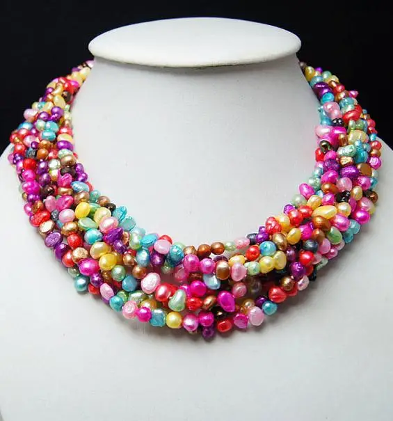 

Multicolor Genuine Freshwater Pearl Necklace Holiday Party Jewelry Bridesmaid Gift Multi-Strand Necklace 5-7mm 20inches