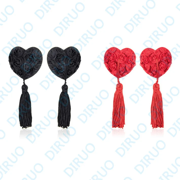 Body jewelry nipple ring  Fashion Tassel Heart Red roses taste sticker sexy repeated use chest sticker to classic Nipple cover