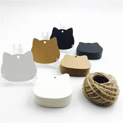 100pcs/lot Cat Head White Black Brown Kraft Paper Tags Craft Blank Price Hang Tag Christmas Party Gift Cards 5.2*6.5cm