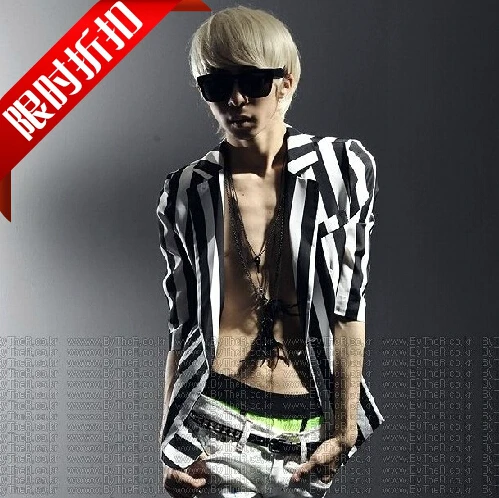 New Men's Fashion England 7 Points Sleeve Casual Striped Suit Korean Version Slim Nightclub Stage Costumes Clothing (suit+pants)