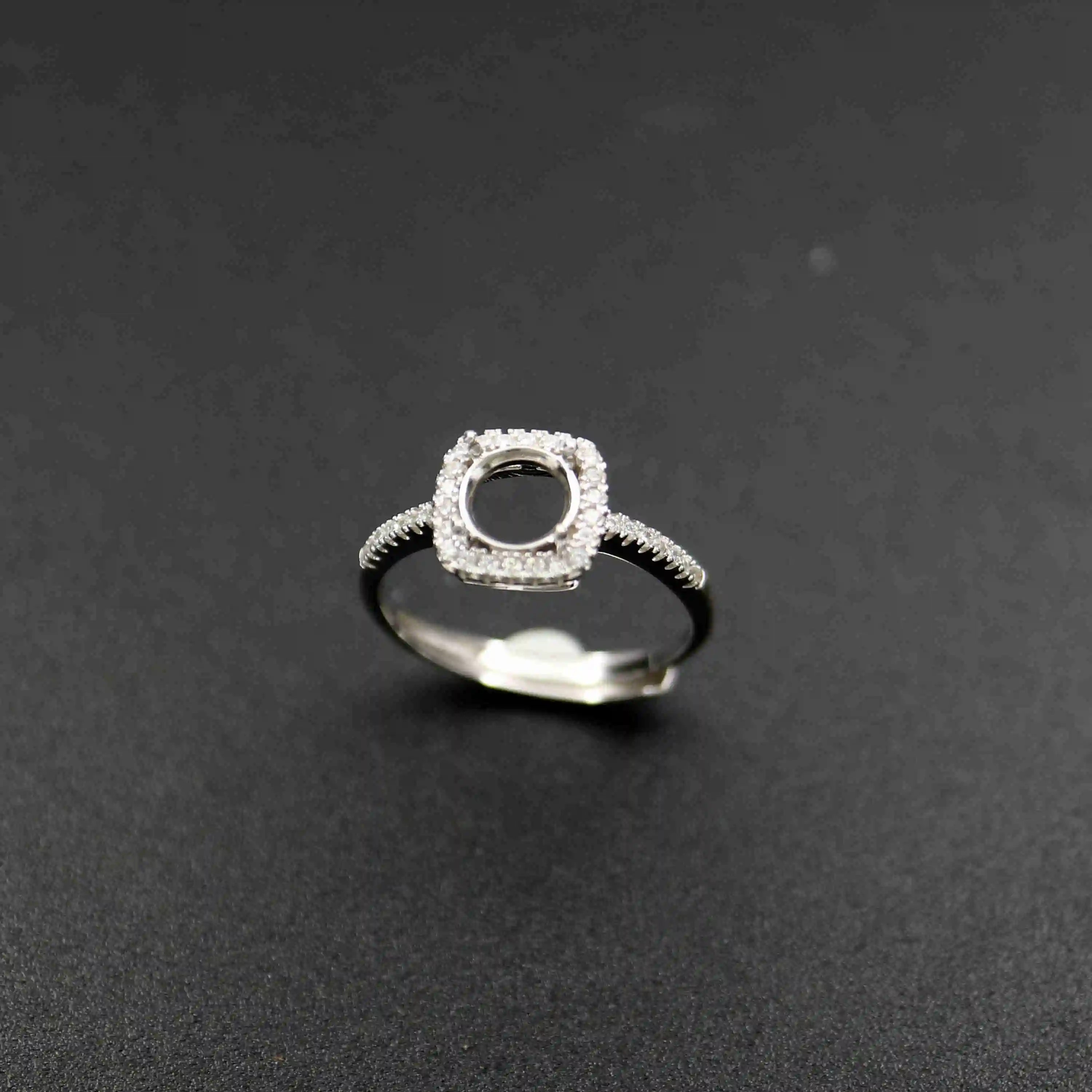 6-8 Mm Mewah Bulat Permata CZ Batu Prong Pengaturan Solid 925 Sterling Silver Bezel Nampan DIY Cincin Adjustable 1214025