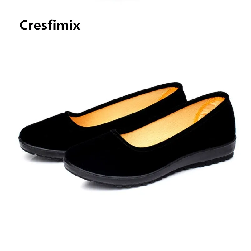 Cresfimix women cute high quality black comfortable spring & summer slip on flat shoes lady casual ballet dance shoes b3196