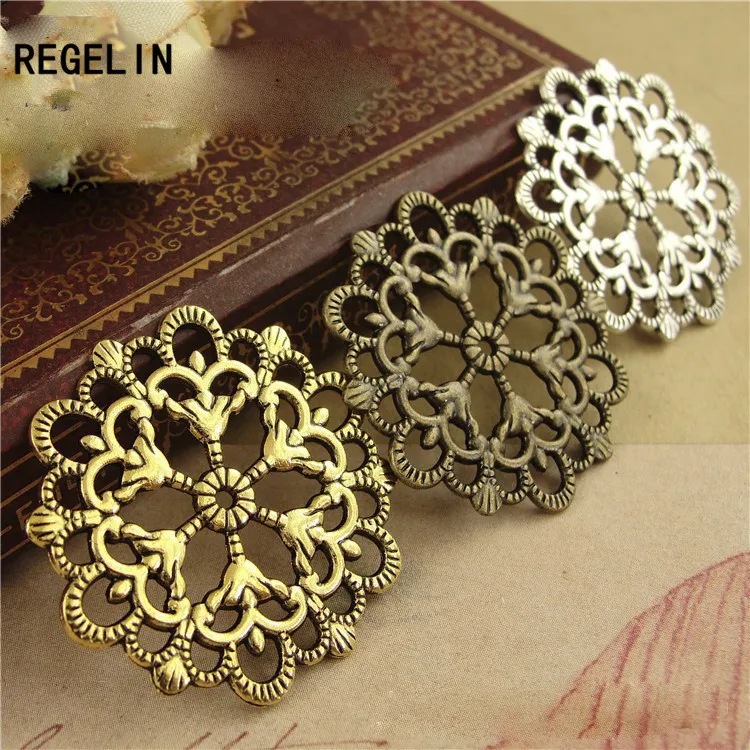 REGELIN Antique Bronze 29mm Round Flower Motif charms Good Quality wholesale Diy Jewelry  accessories findings 20pcs/lot