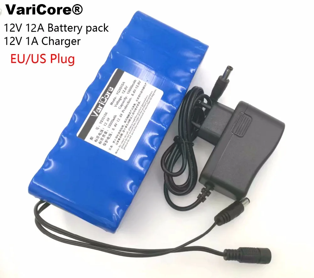 VariCoreใหม่12V 12000MAhแบตเตอรี่18650 Li Ionกล้องแบตเตอรี่PCBและ12.6V 1A EU/USปลั๊ก