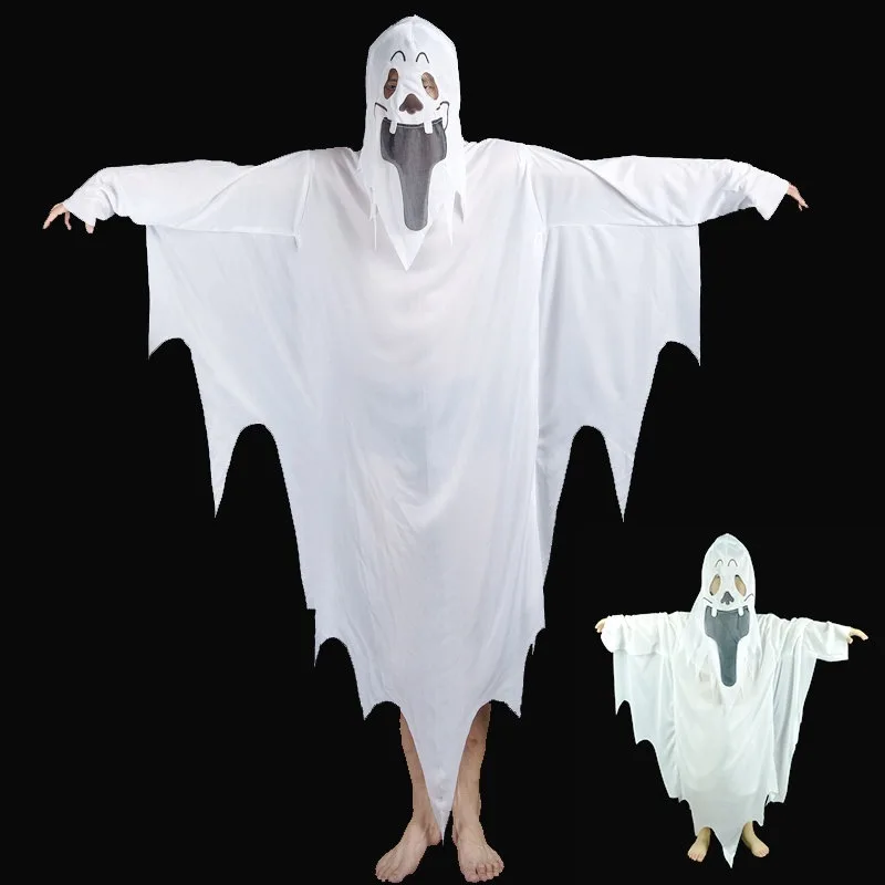 Costumes de jour pour enfants, Costumes de fantôme blanc, pour adultes hommes enfants garçons, squelette de crâne, vêtement de démon, robe de fête de carnaval