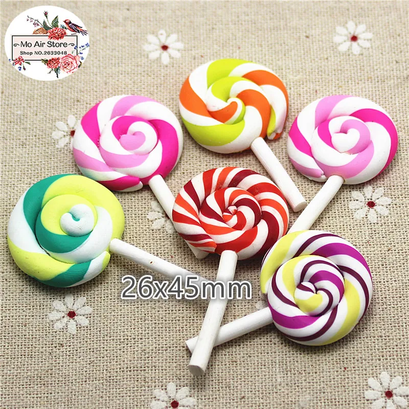 10PCS 26x45mm polymer clay lollipop mix color Flatback Cabochon Miniature Food Art Supply Decoden Charm DIY craft