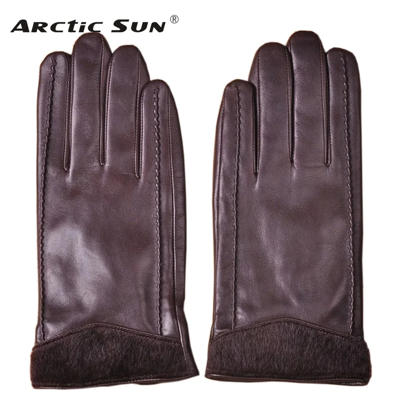 Men Genuine Leather Gloves Fashion Wrist Fur Sheepskin Gloves Autumn Winter Plus Thermal Velvet Driving Gloves M031NC