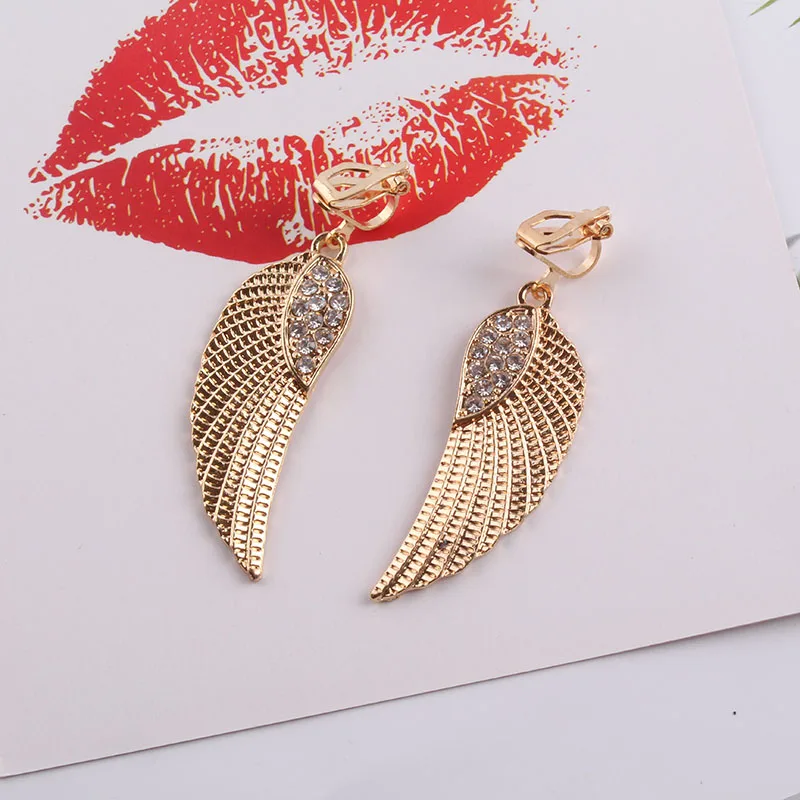 JIOFREE Fashion Angel Rhinestone Wings Clip on Earring No Pierced For Women Ear Charm Earrings Statement Earrings