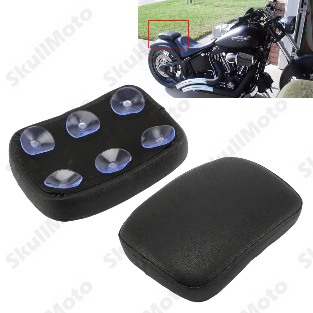 Rear Motorcycle Seat Pad Black Passenger Seat Cushion Suction Cup Pillion Rectangular for Harley Sportster Chopper Bobber Custom