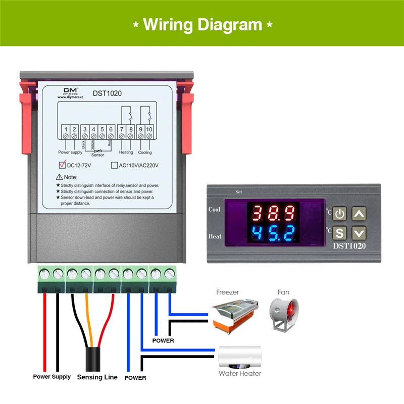 DST1000/1020 Digitaler Temperaturthermostat mit LED-Anzeige, Controller-Sensor, Dual-Modus für Inkubator, DC 12-72V, AC 110V 220V – Detail 15