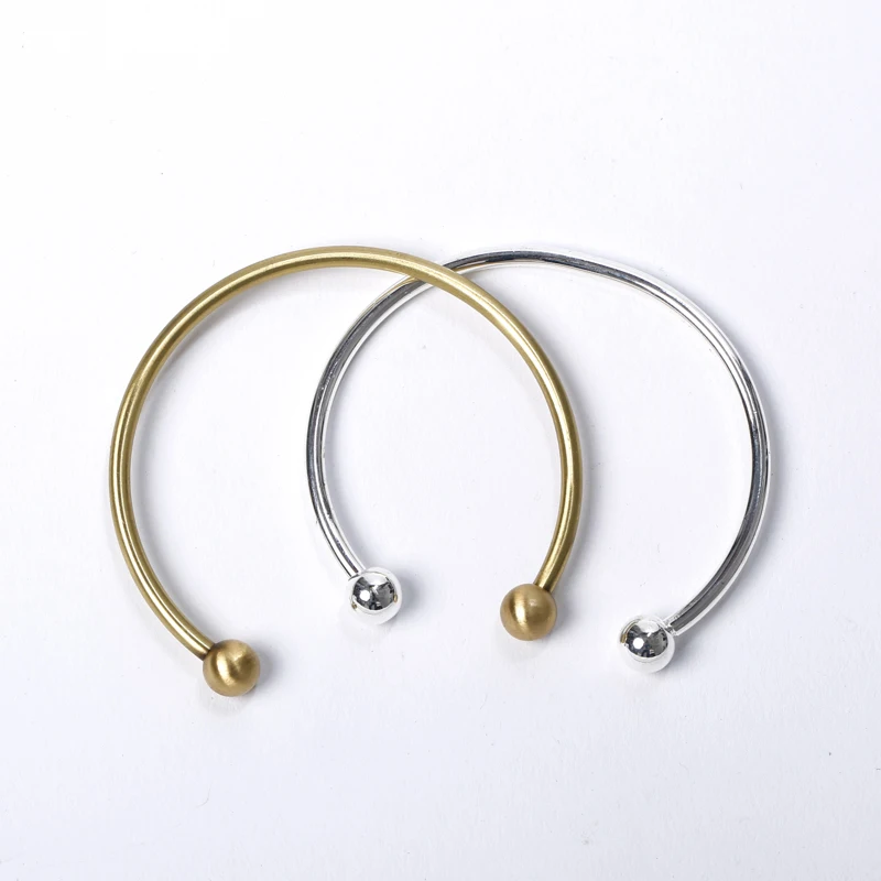 Unisex Screw Ball-End Cuff Bracelet Smooth Round Torque Charms Bangle for Charms Beads Open Cuff Jewelry