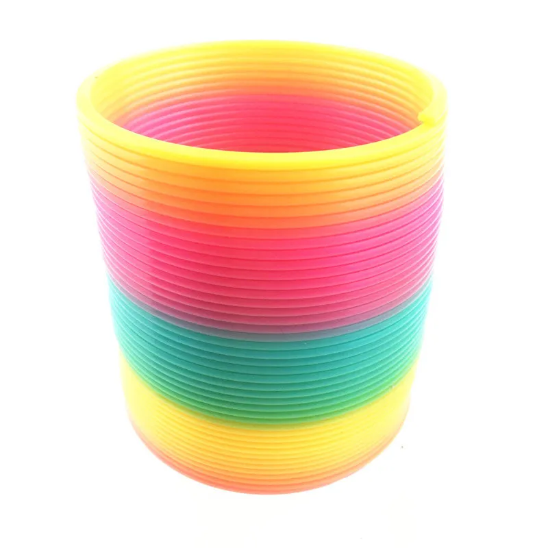 8cm Diameter Kids Magic Plastic Rainbow Spring Colorful Children Circle Coil Elastic Ring for Christmas Birthday Gifts