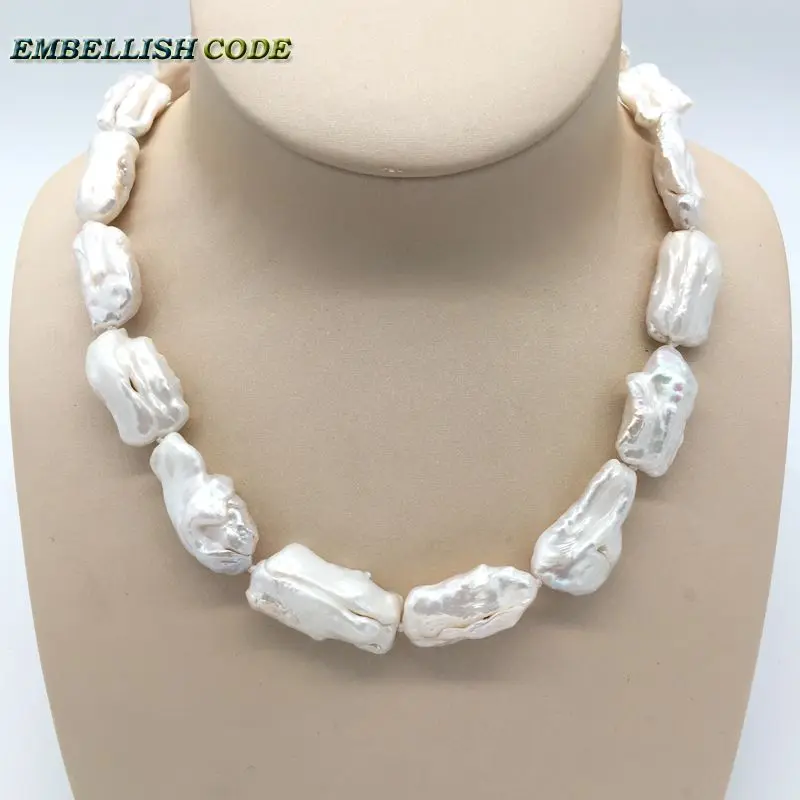 

12-15mm x 20-30mm Summer Style Statement Necklace Irregular Square White Natural Cultured Pearl Elegant Jewelry For Women