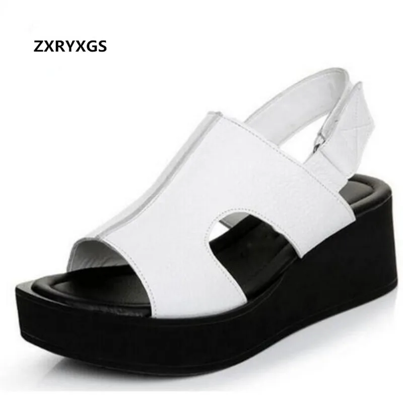 New Fish Head Large Size Women Shoes Summer Sandals 2023 Bestselling Genuine Leather Sandals Platform Shoes Woman Wedges Sandals