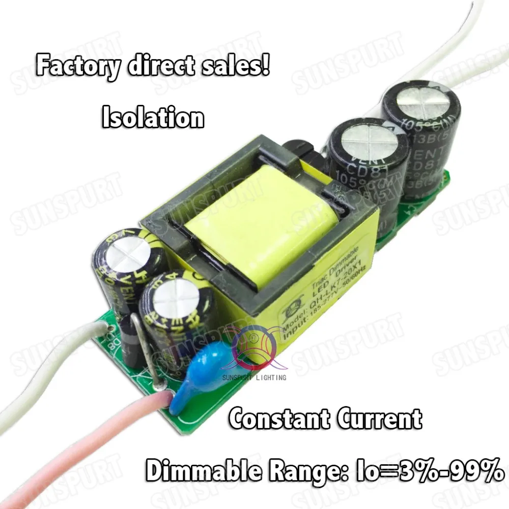 5 Pieces Isolation 20W AC185-277V LED Dimmable Driver 7-20x1W 300mA 3%-99% DC21-66V  Constant Current  Bulb Lamp Free Shipping